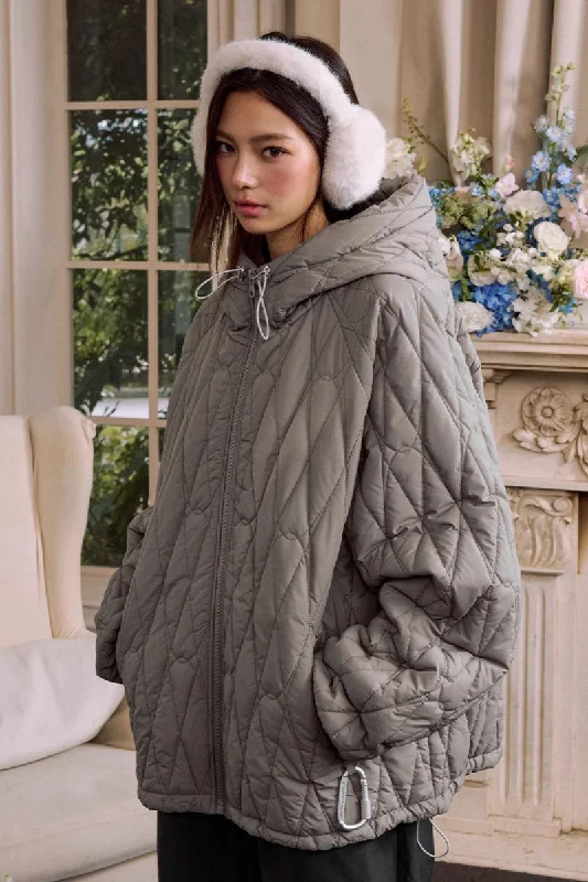 Quilted Textured Cleanfit Puffer Jacket Notch Collar Peter Pan Collar Cowl Neck