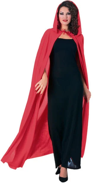 Red Full Length Hooded Cape Hoodie with Contrast Stitching Detailed Premium