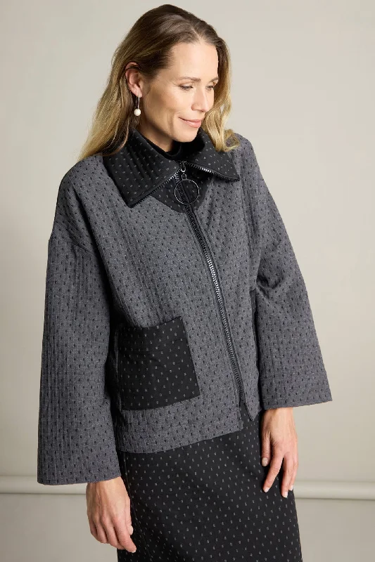 Sahara SPJ5911-SDFJ Black Grey Square Jacquard Boxy Jacket Collared Jacket Crew Neck Jacket Turtle Neck Jacket Sahara SPJ5911-SDFJ Black Grey Square Jacquard Boxy Jacket Collared Jacket Crew Neck Jacket Turtle Neck Jacket