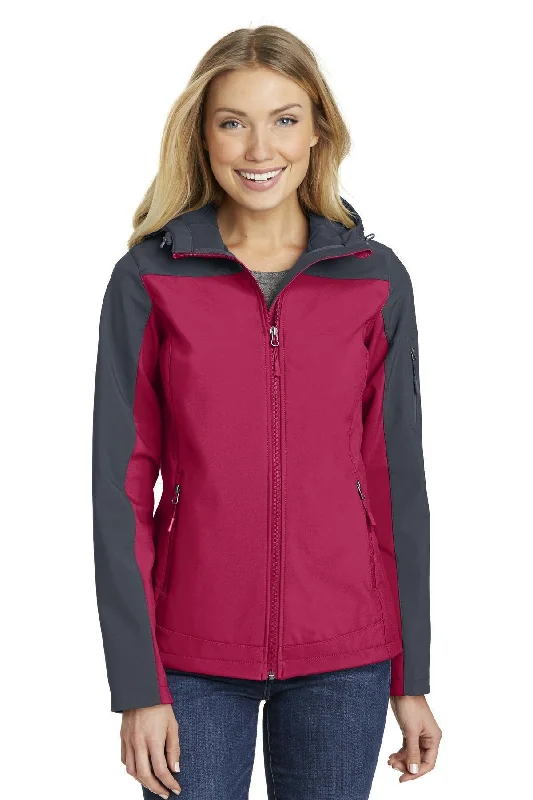 Port Authority Ladies Hooded Core Soft Shell Jacket. L335 Denim Fabric Leather Fabric Suede Fabric