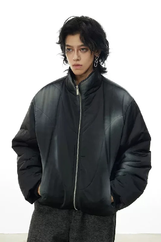 Spray Painted Logo Puffer Jacket Tiered Jacket Buttoned Jacket Zippered Jacket