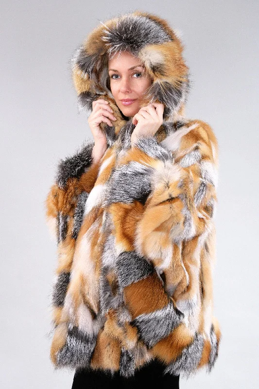 1 | Hooded Red Fox Fur Cape Hoodie with Hidden Zipper Minimalist Clean