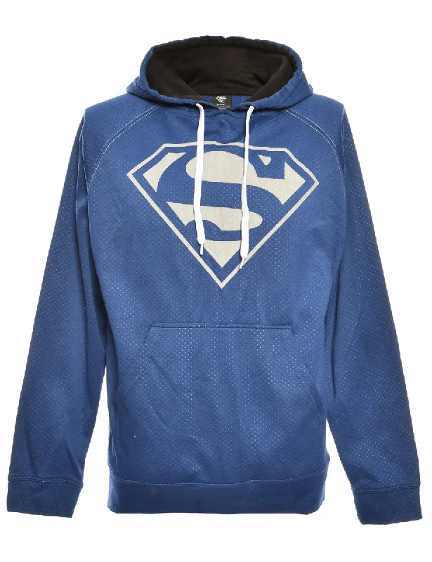 Superman Printed Blue  Sweatshirt - M Hoodie with Pattern Geometric Abstract