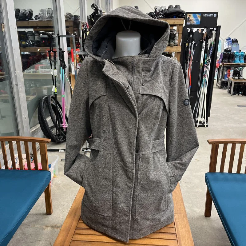 Three Stones - Women's Long Insulated Jacket : Grey/Black-women-LG Knit Fabric Woven Fabric Fleece Fabric Three Stones - Women's Long Insulated Jacket : Grey/Black-women-LG Knit Fabric Woven Fabric Fleece Fabric
