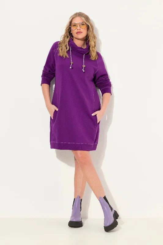 Ulla Popken Sweatshirt Dress in Magenta Hoodie with Pastel Soft Subtle