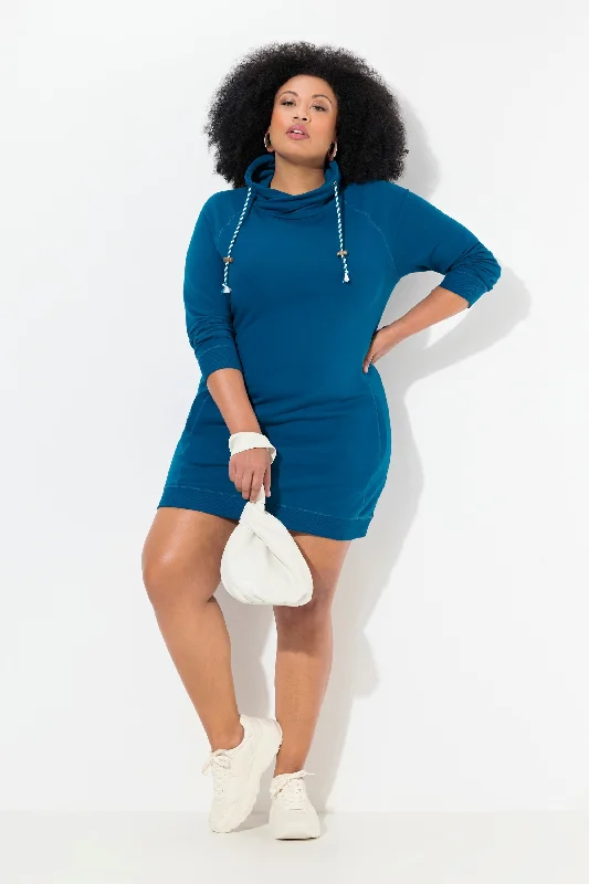 Ulla Popken Sweatshirt Dress in Teal Hoodie with Raw Hem Edgy Unfinished
