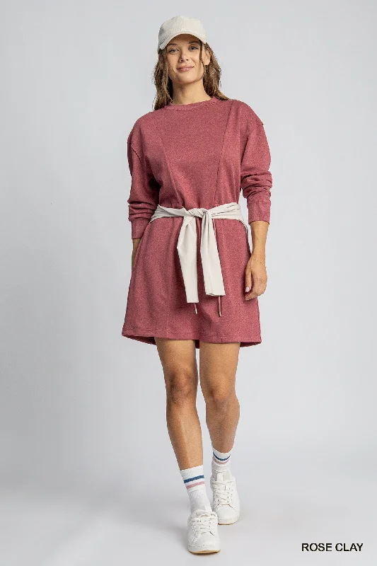 Umgee W Buttery Soft Sweatshirt Dress ROSE CLAY Hoodie with Sequins Glamorous Eye-catching