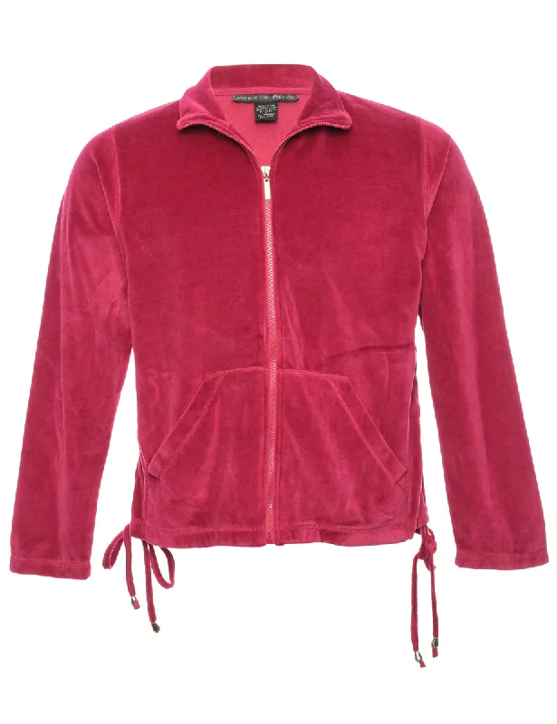 Velvet Magenta Plain Sweatshirt - L Hoodie with High-Low Hem Asymmetrical Trendy