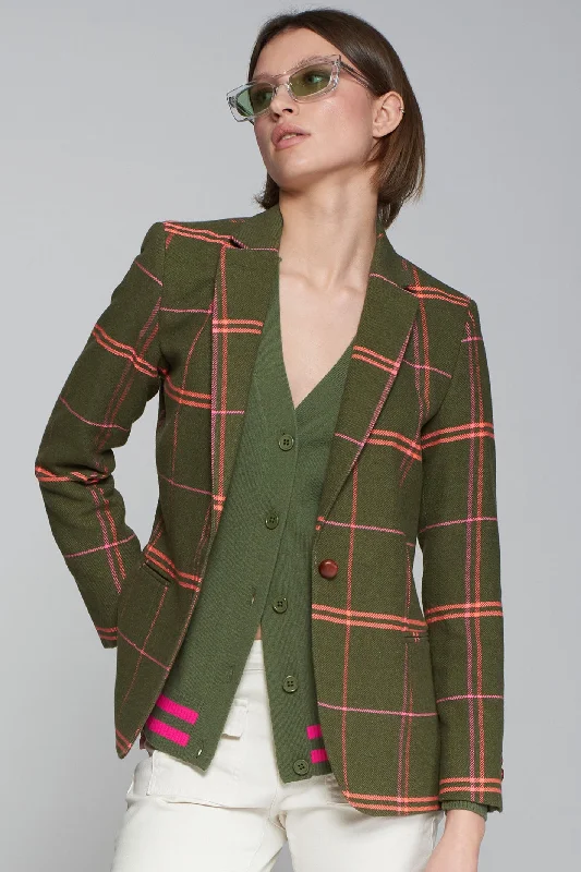 Vilagallo 31862 Green Check One Button Jacket Stand-Up Collar Roll-Neck Collar Turtle Neck Vilagallo 31862 Green Check One Button Jacket Stand-Up Collar Roll-Neck Collar Turtle Neck