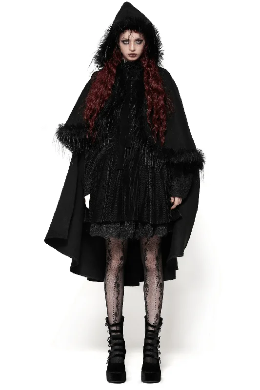 Warm Hooded Cape with Faux Fur Trim and Gothic Flair Hoodie with Drawcord Adjustable Secure