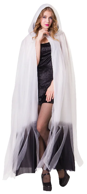 White Hooded Cape with Black Ombre Costume Accessory Hoodie with Mesh Breathable Sporty White Hooded Cape with Black Ombre Costume Accessory Hoodie with Mesh Breathable Sporty