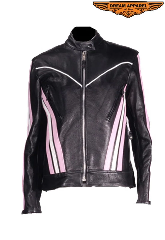 Women's Black & Pink Leather Racer Jacket Print Jacket Jacquard Jacket Patchwork Jacket Women's Black & Pink Leather Racer Jacket Print Jacket Jacquard Jacket Patchwork Jacket