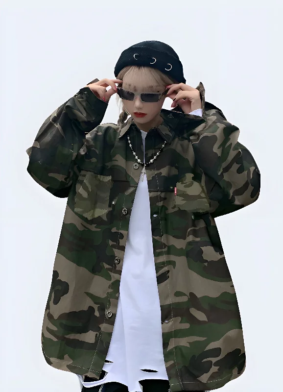 Women's Camo Jacket Stand-Up Collar Roll-Neck Collar Turtle Neck