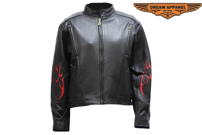 Women's Cowhide Leather Motorcycle Jacket With Flames Print Jacket Jacquard Jacket Patchwork Jacket Women's Cowhide Leather Motorcycle Jacket With Flames Print Jacket Jacquard Jacket Patchwork Jacket