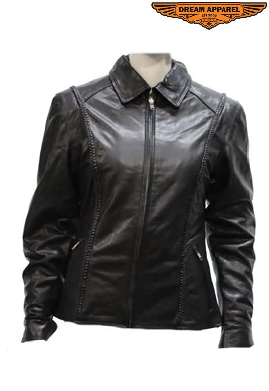 Womens Heavy Duty Leather Jacket Zip Front Button Front Snap Front