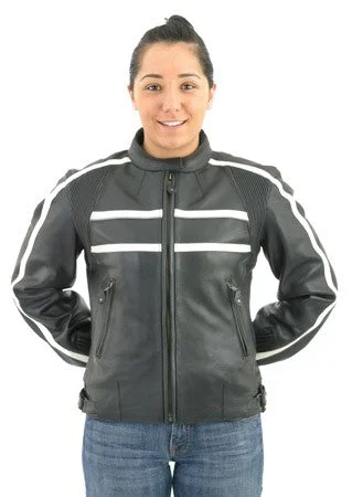Women's Leather Motorcycle Jacket With Cream Colored Stripes Wool Jacket Cashmere Jacket Tweed Jacket Women's Leather Motorcycle Jacket With Cream Colored Stripes Wool Jacket Cashmere Jacket Tweed Jacket