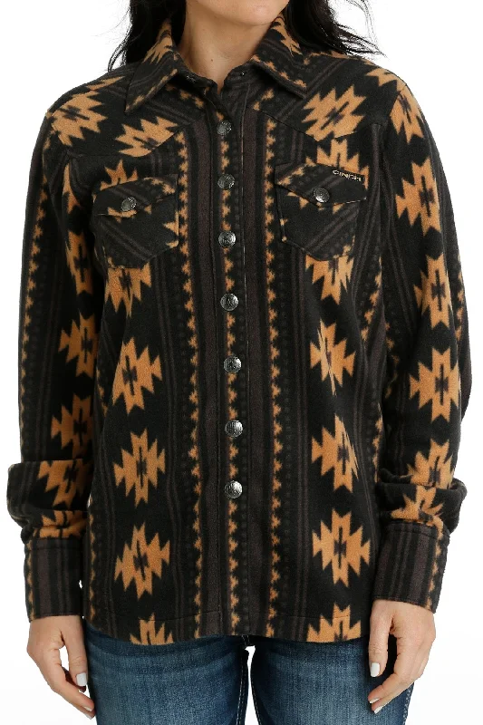 WOMEN'S SOUTHWEST PRINT POLAR FLEECE SHIRT JACKET - BLACK Front Pockets Side Pockets Patch Pockets WOMEN'S SOUTHWEST PRINT POLAR FLEECE SHIRT JACKET - BLACK Front Pockets Side Pockets Patch Pockets