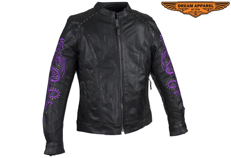 Women's Studded Racing Jacket with Purple Highlights One-Shoulder Jacket Off-the-Shoulder Jacket Asymmetrical Jacket Women's Studded Racing Jacket with Purple Highlights One-Shoulder Jacket Off-the-Shoulder Jacket Asymmetrical Jacket