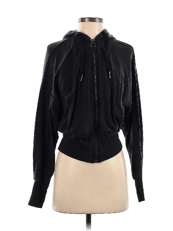 Zip Up Hoodie Hoodie with Hem Elastic Stretchable Comfortable