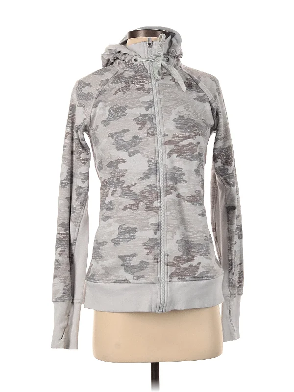 Zip Up Hoodie Hoodie with Hem Embroidery Detailed Premium