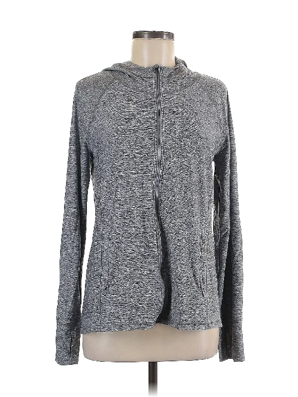 Zip Up Hoodie Hoodie with Hem Lace Feminine Delicate