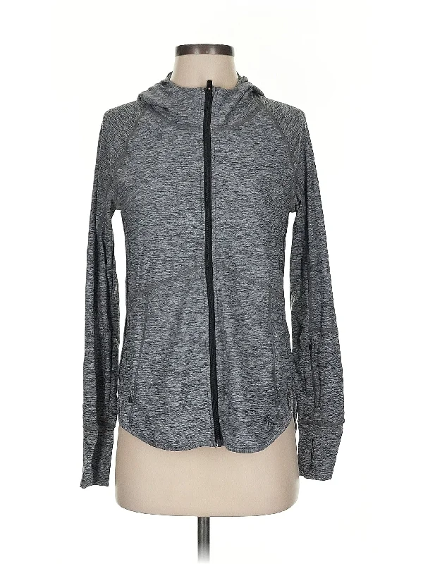 Zip Up Hoodie Hoodie with Hem Elastic Stretchable Comfortable
