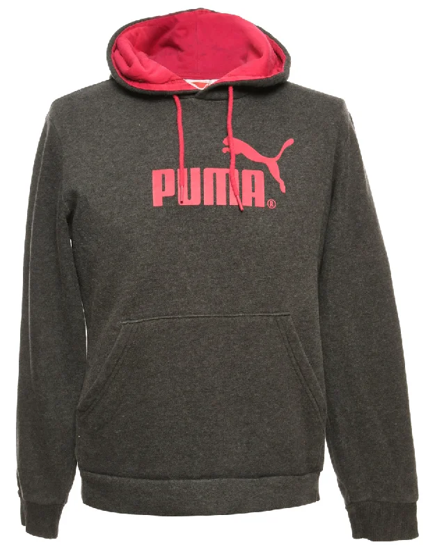 Grey Puma Printed Hoodie - M Hoodie with Elastic Cuffs Stretchable Comfortable