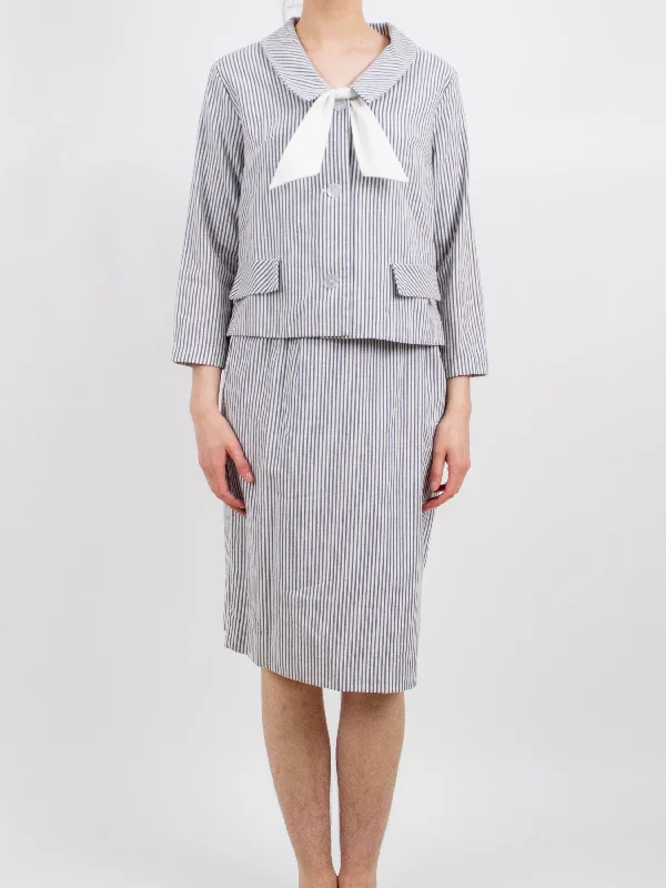 1960s Hickory Striped Two Piece Skirt Suit Set leather skirt refined