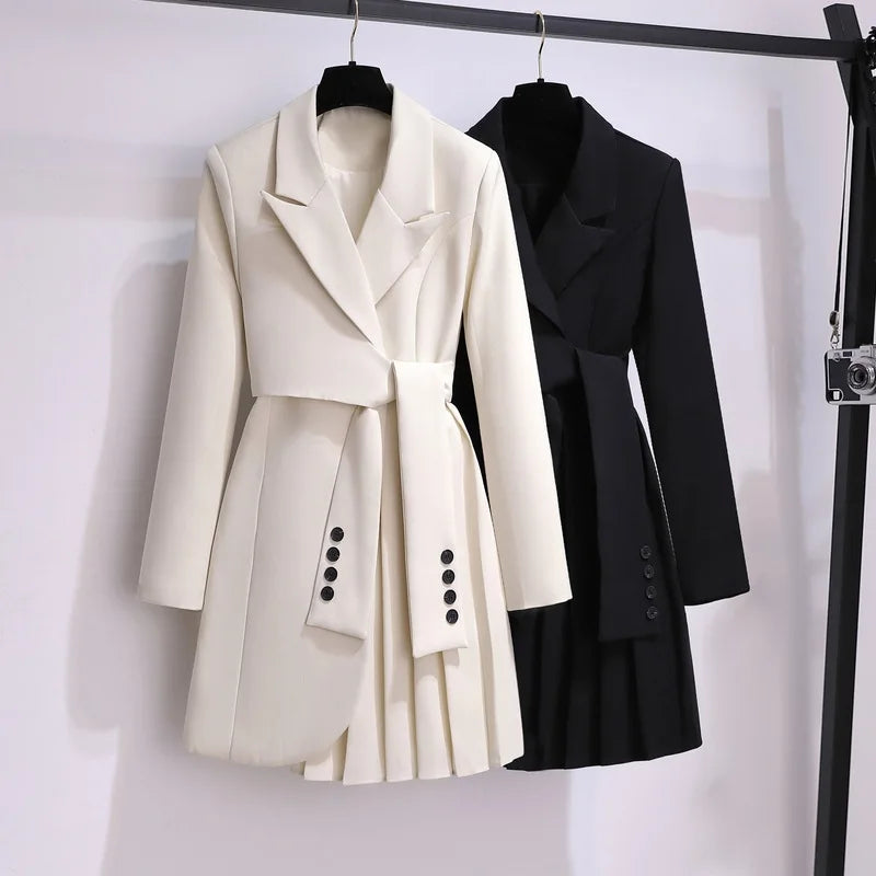 ARWEN&AJH GROUP Long Coat Black Blazers 2024 Spring New Fashion Women Clothing Suit Skirt Jacket Belt Waist Slim Suit Women Blazer cashmere skirt plush