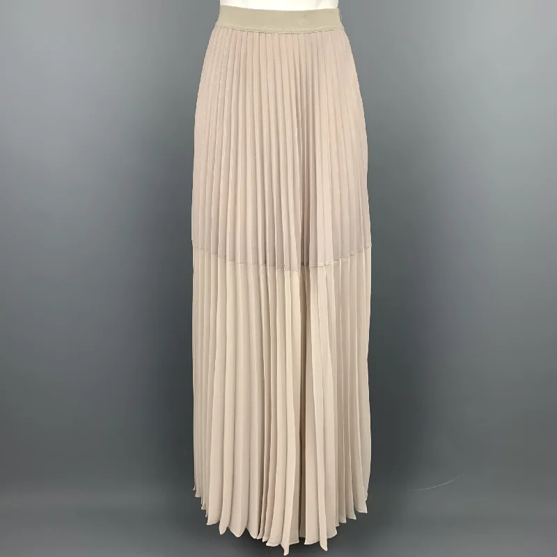 BCBGMAXAZRIA Size S Ivory Polyester Pleated Maxi Skirt lace skirt romantic