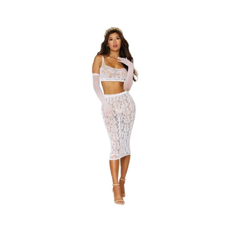 Dreamgirl Lace Fishnet Bralette & Slip Skirt White O/s leather skirt bold