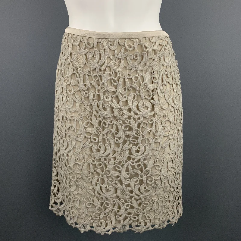 ESCADA Size 8 Taupe Wool Blend Lace A Line Skirt lace skirt intricate