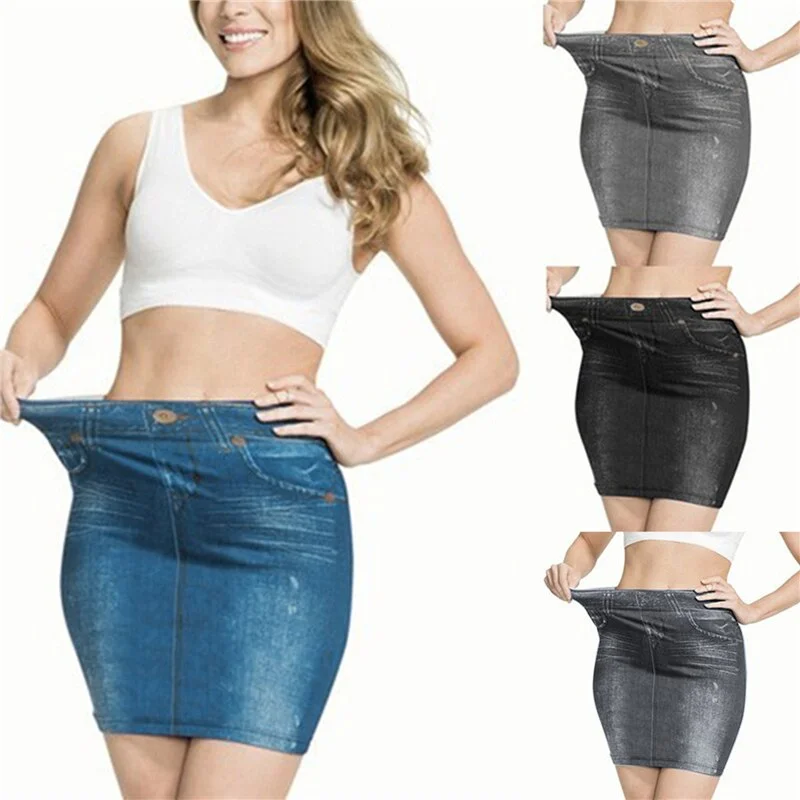 Fake Jeans Midi Pencil Skirt Women 2023 Elastic High Waist Office Lady Bodycon Skirts Slim Stretch Skirts Jupe Femme leather skirt modern