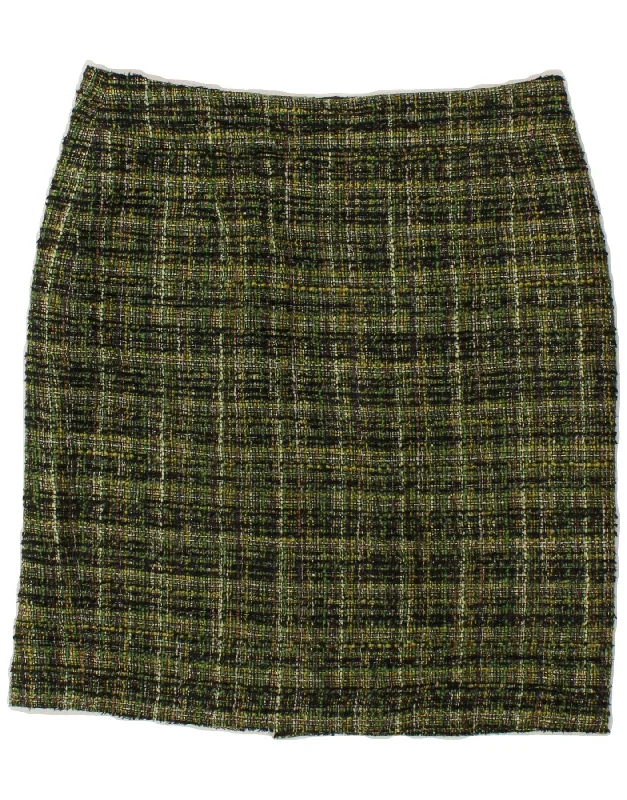 J. CREW Womens Pencil Skirt US 10 Large W34  Green Check Wool leather skirt bold