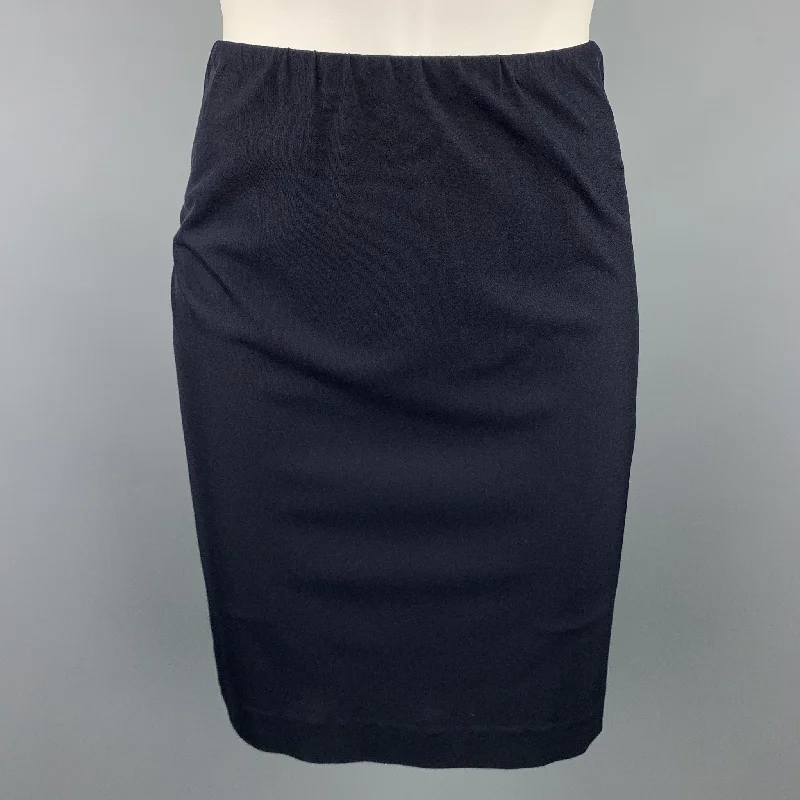 JIL SANDER Size 6 Navy Jersey Elastic Waistband Pencil Skirt spandex blend skirt