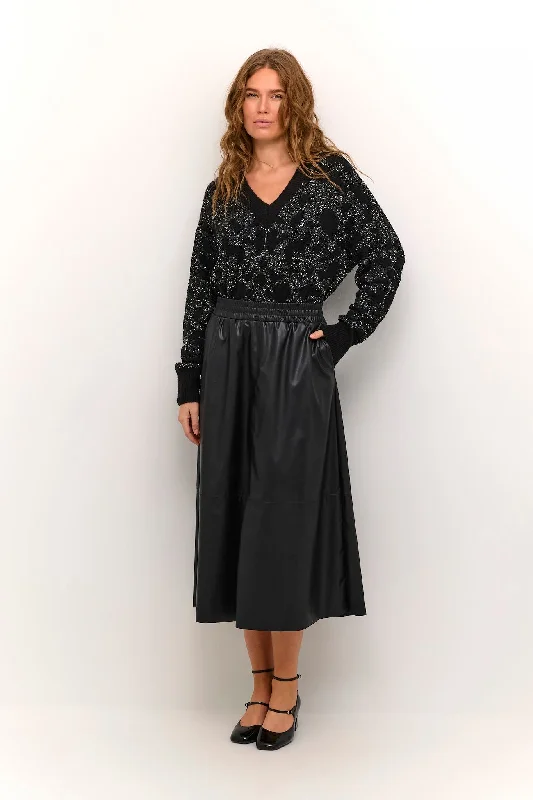 KAFFE MIKKA LONG SKIRT - BLACK DEEP silk skirt lustrous