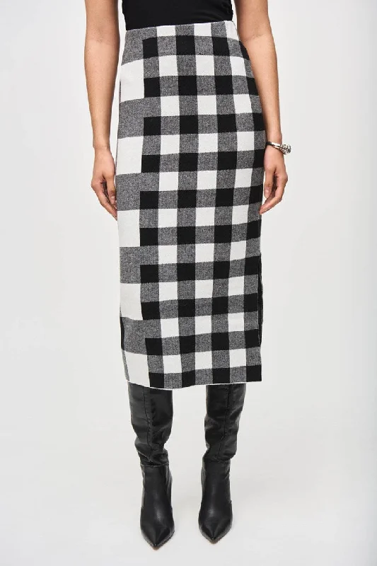 Plaid Jacquard Knit Skirt - Black and Vanilla silk skirt lustrous