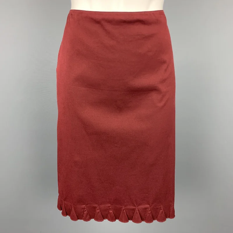 PRADA Size 8 Burgundy Cotton Blend A-Line Skirt linen skirt natural