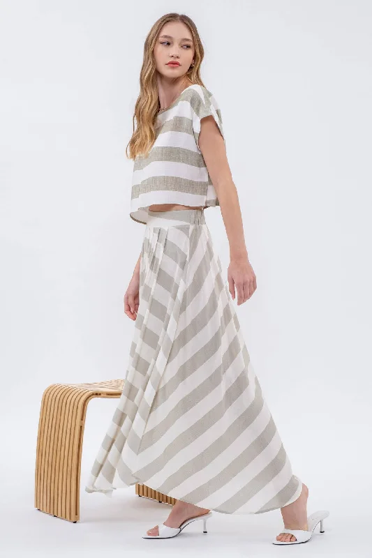 Stripe Handkerchief Midi Skirt zip skirt side