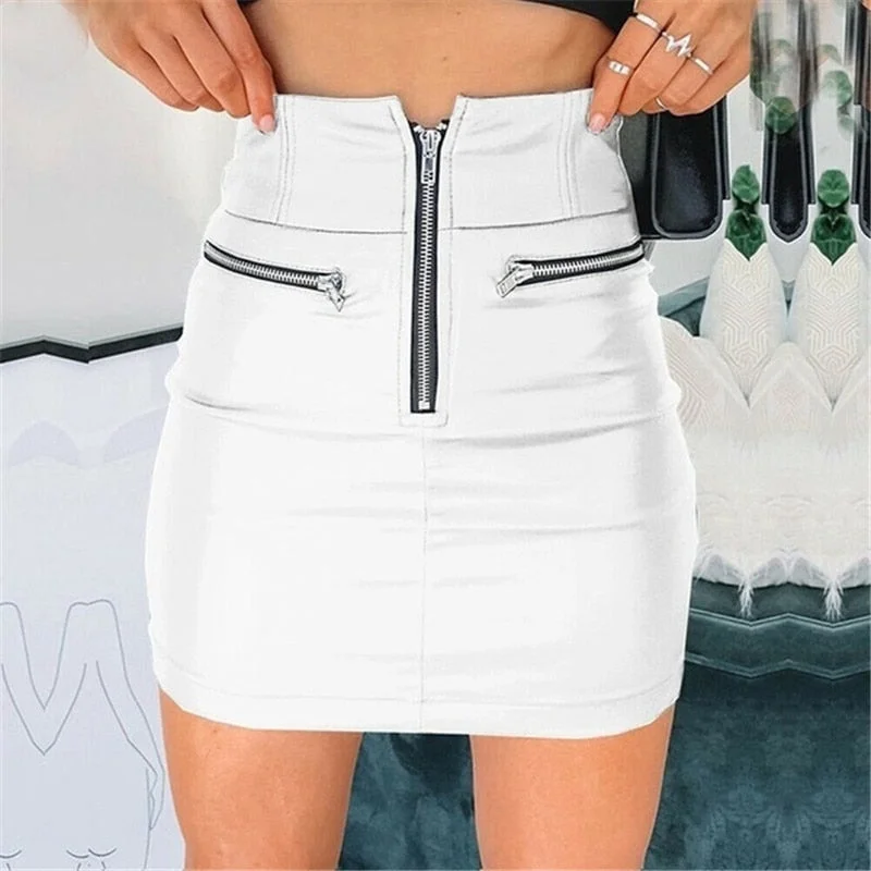 Womens Zipper Skirt Pu Leather High Waist Pencil Evening Party Clubwear Bodycon Short Mini Skirt Package Hip Skirt linen skirt relaxed