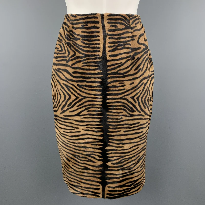 BILL BLASS Size 8 Tan Animal Print Pony Hair Leather Pencil Skirt chiffon skirt lightweight