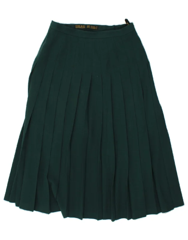 GOR'RAY Womens Knife Pleated Skirt UK 16 Large W32 Green Virgin Wool midi skirt versatile