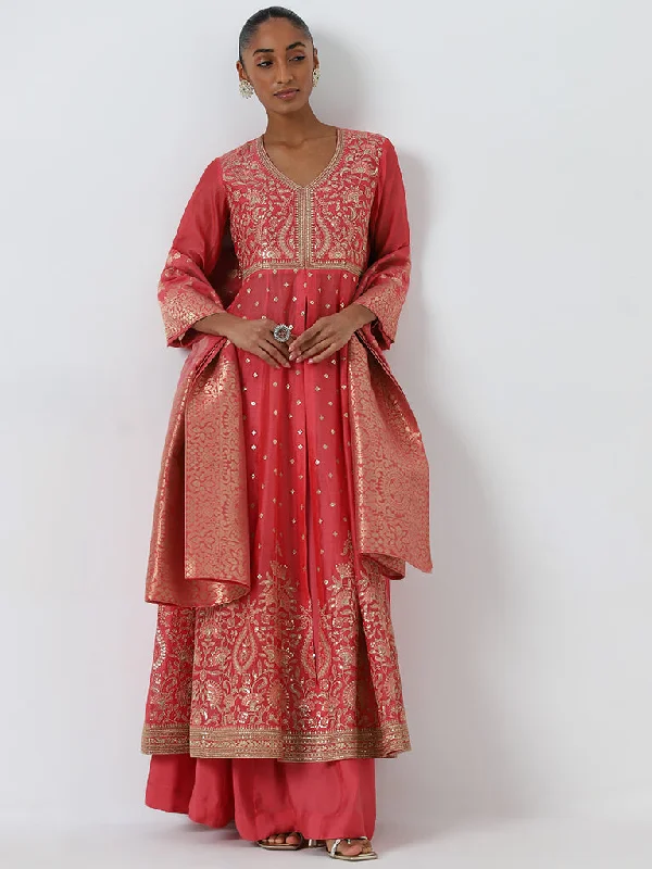 Vark Pink Floral Embroidered Kurta, Skirt and Dupatta Set velvet skirt luxury