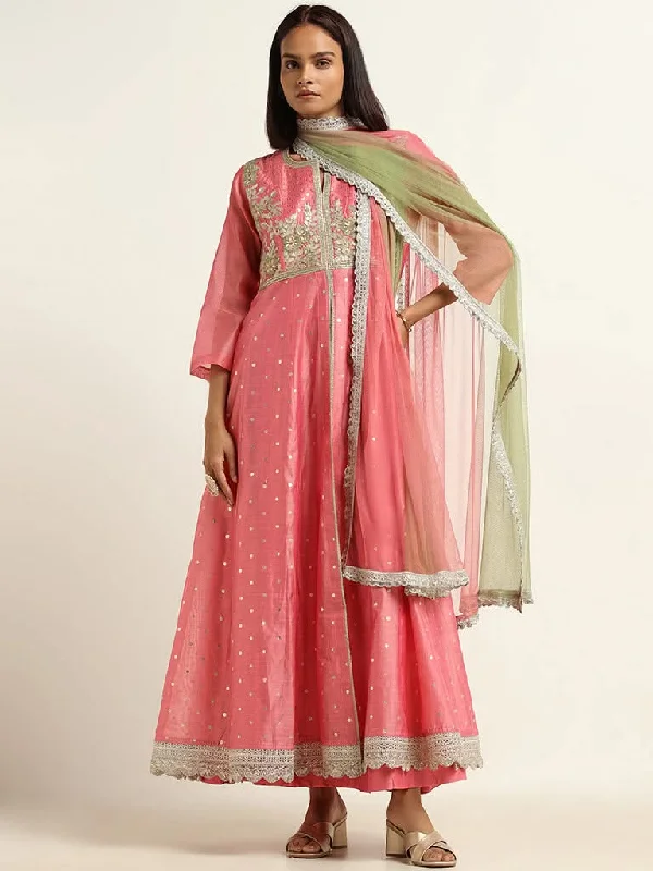 Vark Pink Kurta, Skirt & Dupatta Set breathable skirt fabric