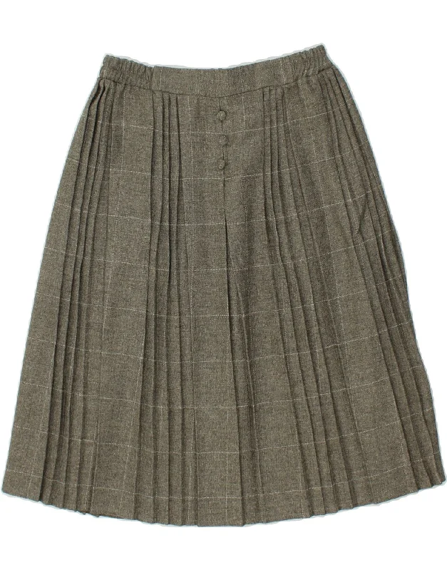 VINTAGE Womens Pleated Skirt W34 Large Grey Check denim skirt classic