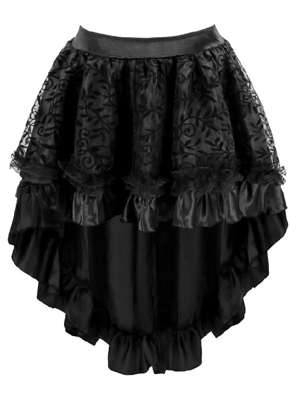 Women's Steampunk Gothic Vintage Satin High Low Skirt with Zipper leather skirt modern