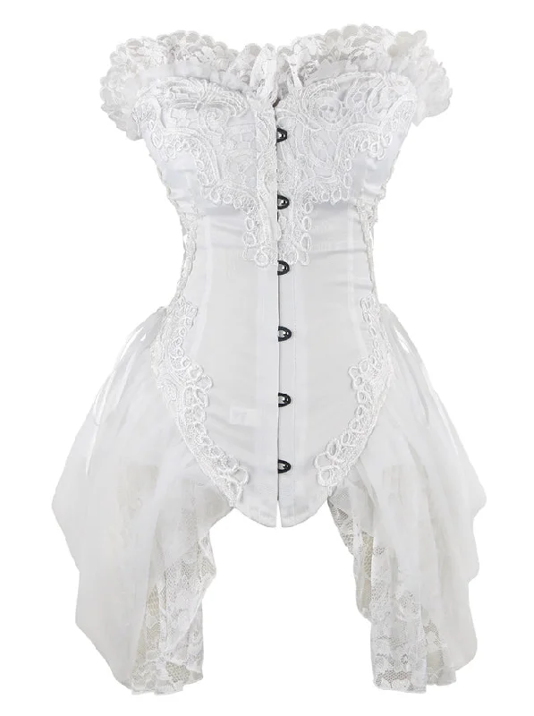 Strapless Floral Embroidery Mesh Princess Vintage Bustier Corset with Lace Skirt White wrap skirt elegant