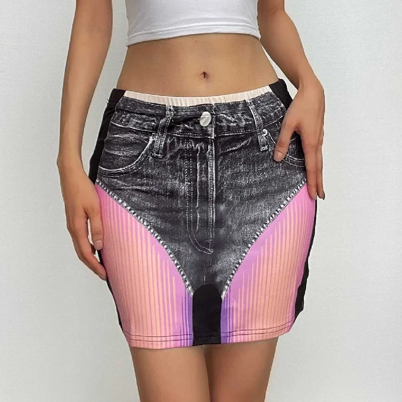 Abstract contrast medium rise mini skirt linen skirt breathable