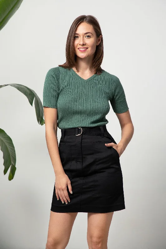 Belted Skirt - Black Satin modal blend skirt