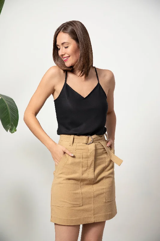 Belted Skirt - Camel Velvet corduroy skirt comfortable